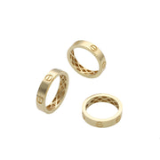 A picture of the 14 Karat real gold screw head 5MM  band in three different angles   that show a strong mesh inside the band  to make it look bold and luxurious set on a white background. Shop VEKA JEWELRY