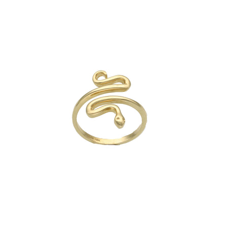 A striking 10 karat Yellow Gold Ring featuring an intricately designed coiled snake, set against a white background.