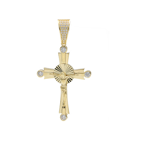 10K gold Jesus Christ crucifix cross pendant with cubic zirconia stones