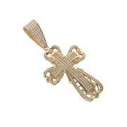 Real gold designer cross charm 10K yellow gold with CZ stones - Veka Jewelry
