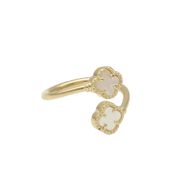 14 Karat Gold Mother of Pearl Double Clover Ring W:3