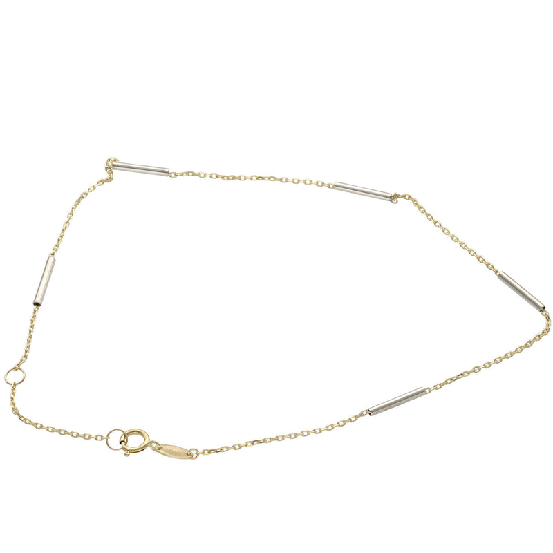 14K two tone gold tube rolo anklet bracelet showing white and yellow gold combination on white background