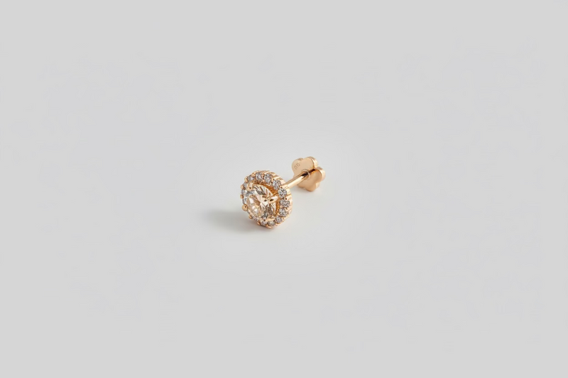 Flat Labrat Piercing Cartilage Rose Gold and Rose CZ Stone