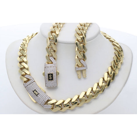 10 Karat Gold & CZ Monaco Chain & Bracelet 11 mm