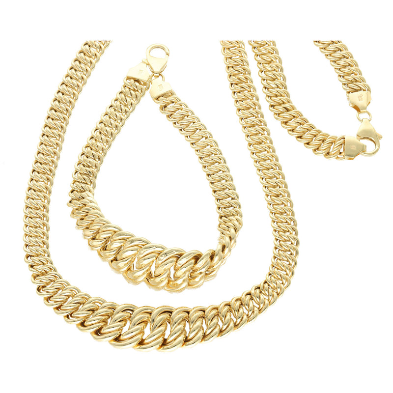 10 Karat Gold Set Princess Necklace + Bracelet 7.1 x 14 mm