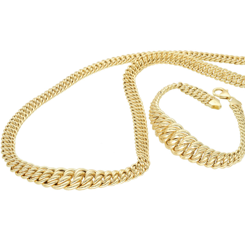 10 Karat Gold Set Princess Necklace + Bracelet 7.1 x 14 mm