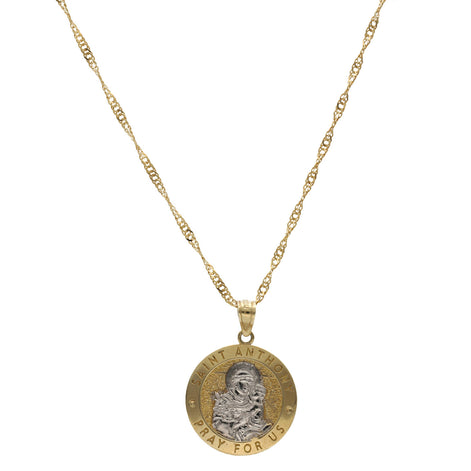 10 Karat Gold Singapore Style chain, with small Saint Anthony Charm with figure in white gold.