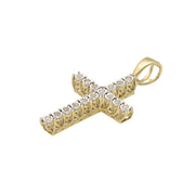 Side-angle view highlighting the 3D depth, open-work gallery lattice underneath the diamond settings, and the solid gold bail loop