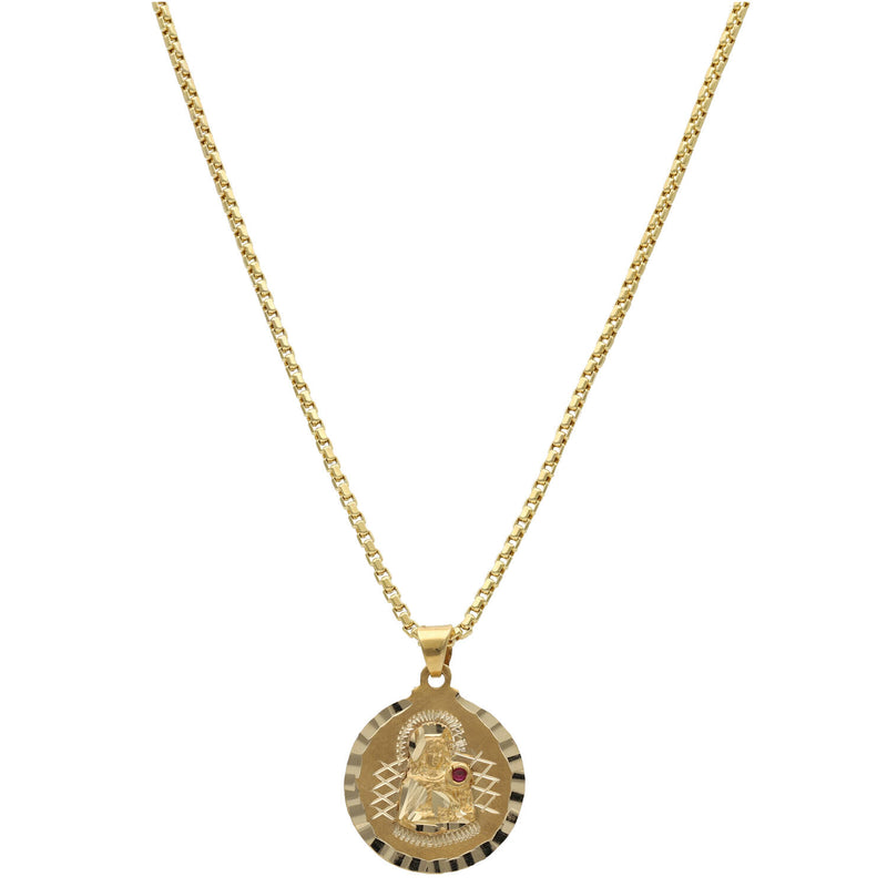 10 karat Gold Featuring a St Barbara Medal with some diamond cut accents. 
