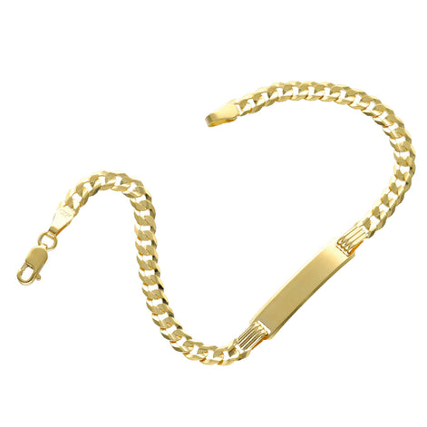 A 14 Karat Gold Italian Curb customizable ID Bracelet for children displayed on a white background.