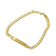 A 14 Karat Gold Italian Curb customizable ID Bracelet with lobster lock for children displayed on a white background.