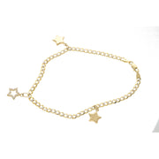 A 14 Karat gold Italian curb pave star Charm anklet with zirconia bracelet length 10 inches, featuring a chain link design and star charms.