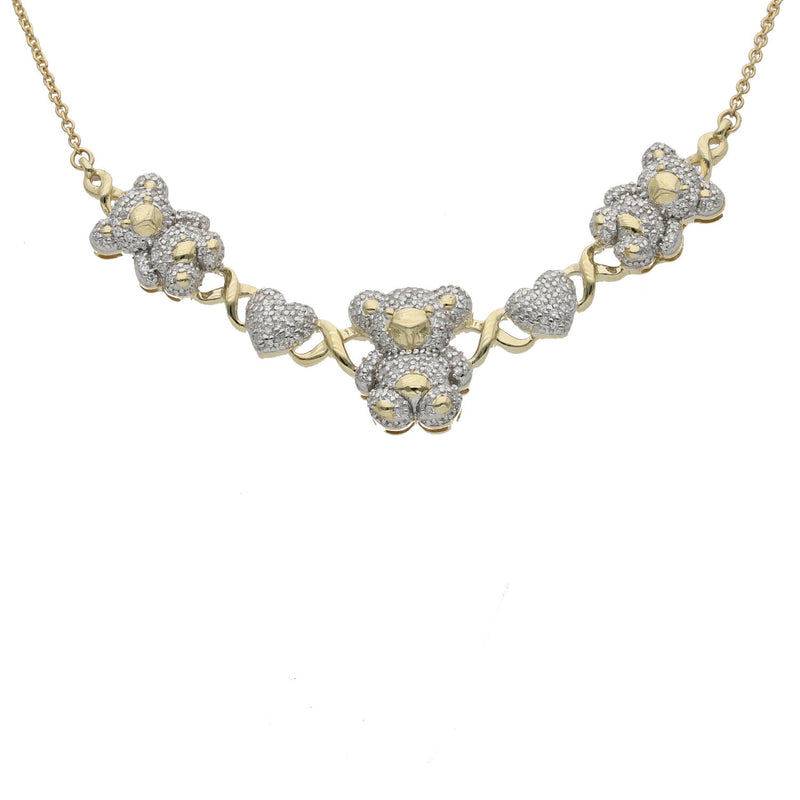 Natural Diamond Teddy Bears Neckalce