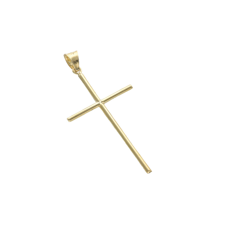 Side angle of minimalist 10K yellow and white gold cross pendant - Veka Jewelry