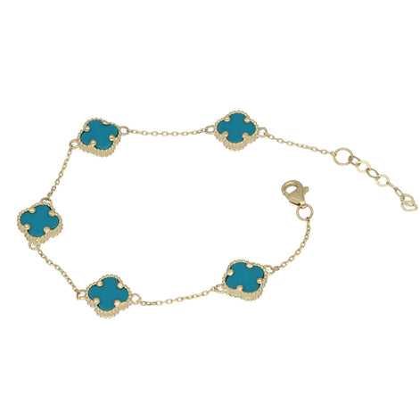 10 Karat Gold Turquoise Flower Bracelet