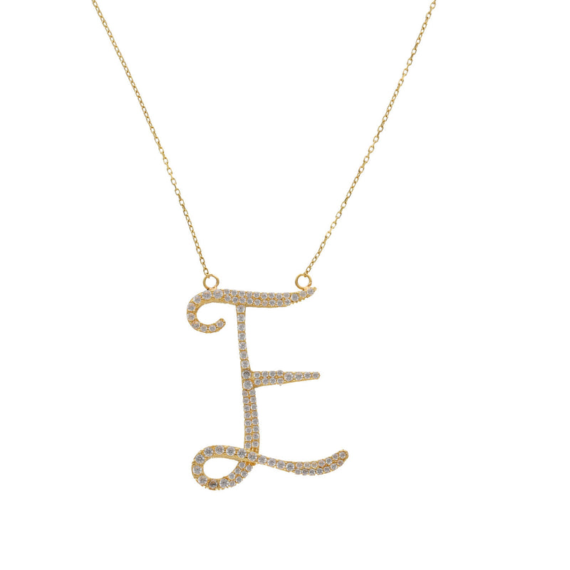 14 karat Gold Rolo Necklace Cursive Initial Charm
