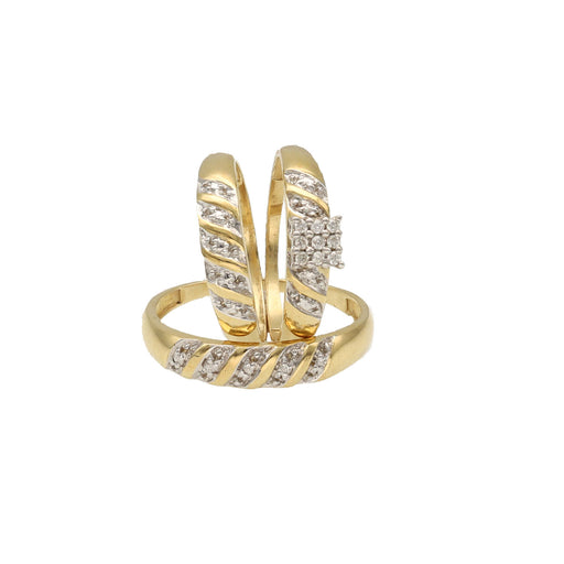 Diamonds Square Lined Wedding Trio Set Rings