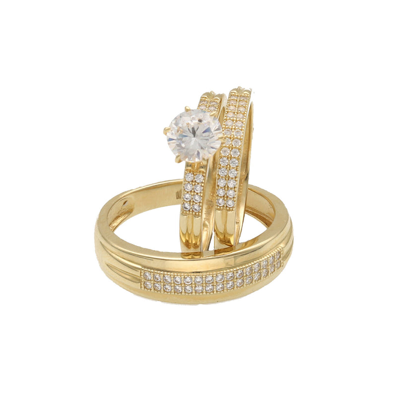 14 Karat Gold & cz Trio Wedding Rings