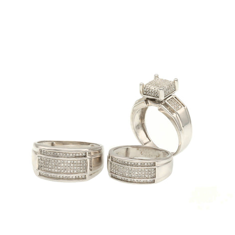 14 Karat White Gold & Diamond Fancy Wedding Trio Set Rings