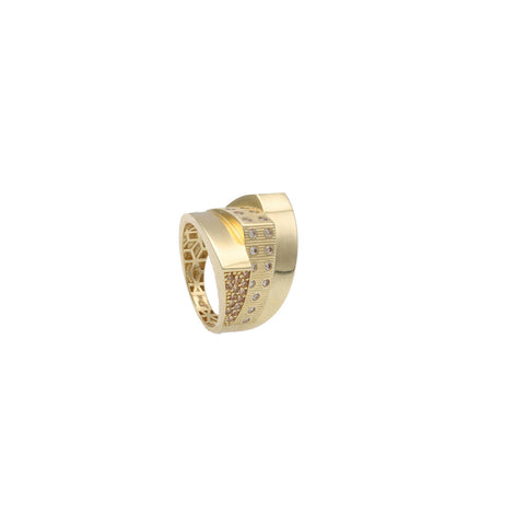 A close up image of a Ring with a Triple Band Stone Accent Ring featuring overlapping bands with embedded diamond-like accent, set against a white back ground