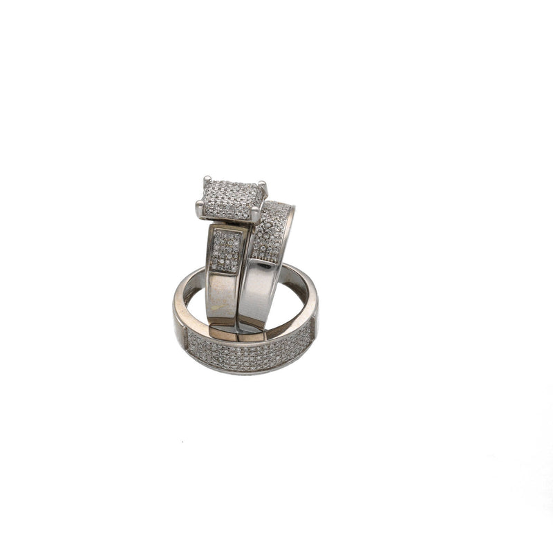 14K White Gold Diamond Trio Wedding Rings