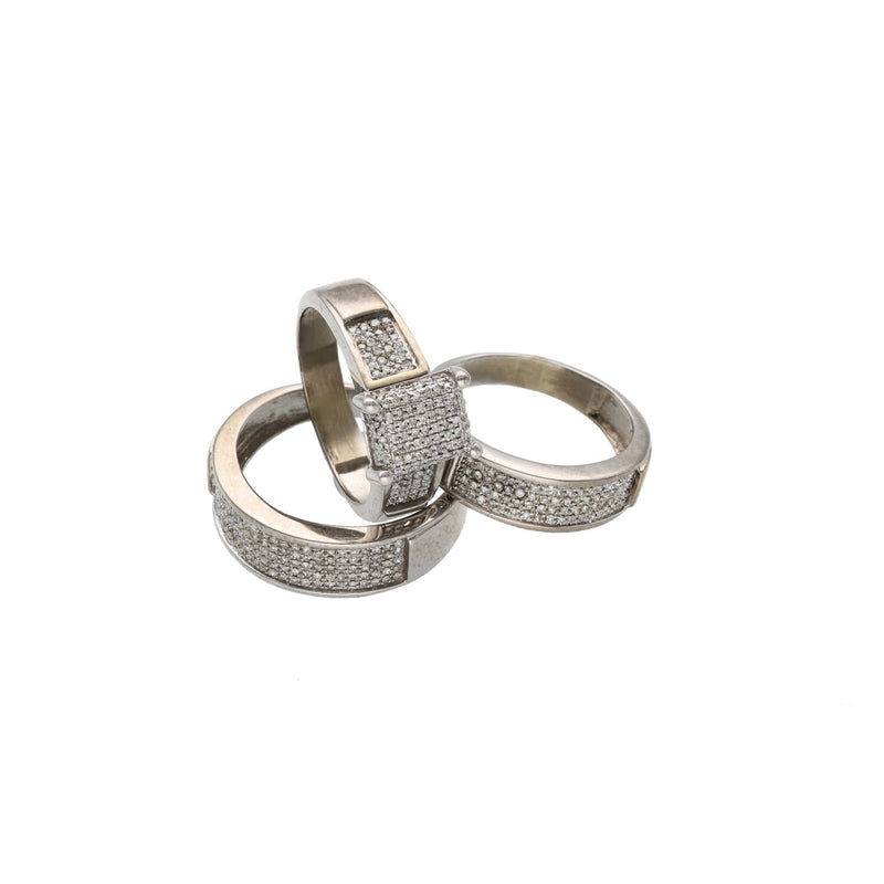 14K White Gold Diamond Trio Wedding Rings