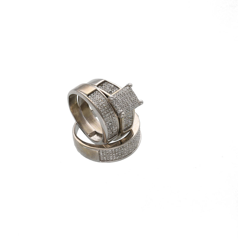 14K White Gold Diamond Trio Wedding Rings