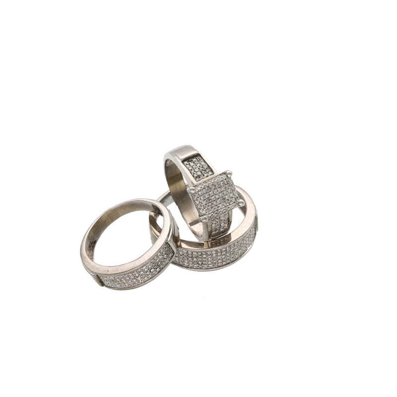 14K White Gold Diamond Trio Wedding Rings