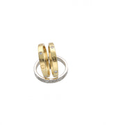 Two gold bracelets with diamond accents  and one White gold on a white background