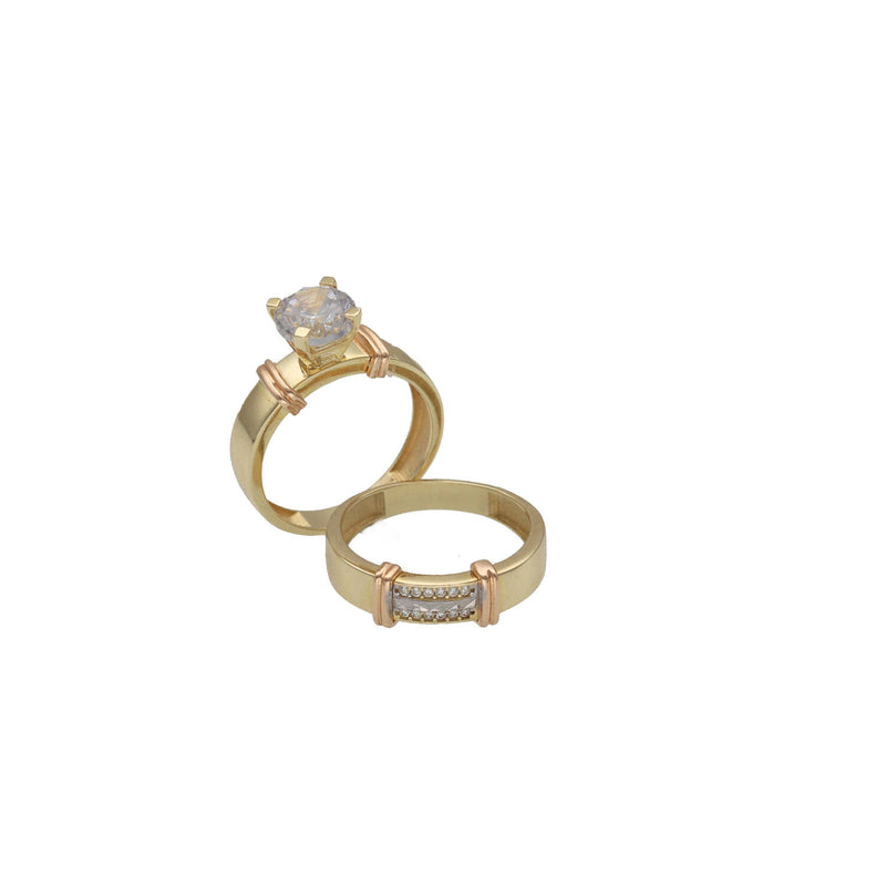 10K yellow and white gold duo wedding rings showing elegant design"