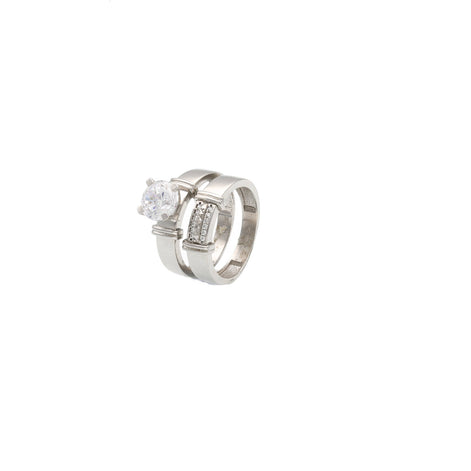 White Gold Wedding Duo with a Big Center Stone on the engagement ring and regular size stones on the ceremony band,