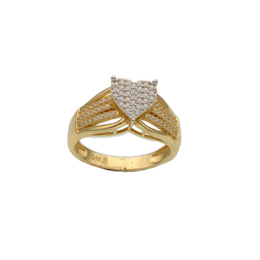 Real Gold Engagement Ring with Cubic Zirconium Clear Stones featuring a beautiful heart on top. Elegant and beautiful design that won’t break the bank! Only at Veka Jewelry