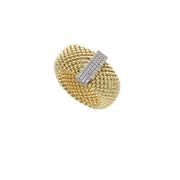 Popcorn Ring 14 Karat Gold with a center in white gold with CZ clear stones.