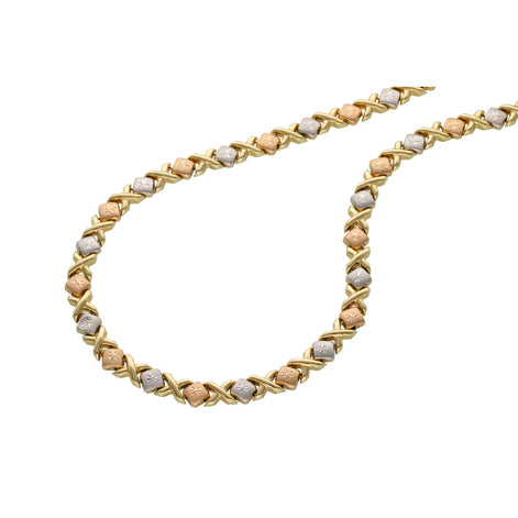 14 Karat Gold Three Tone XOXO Necklace