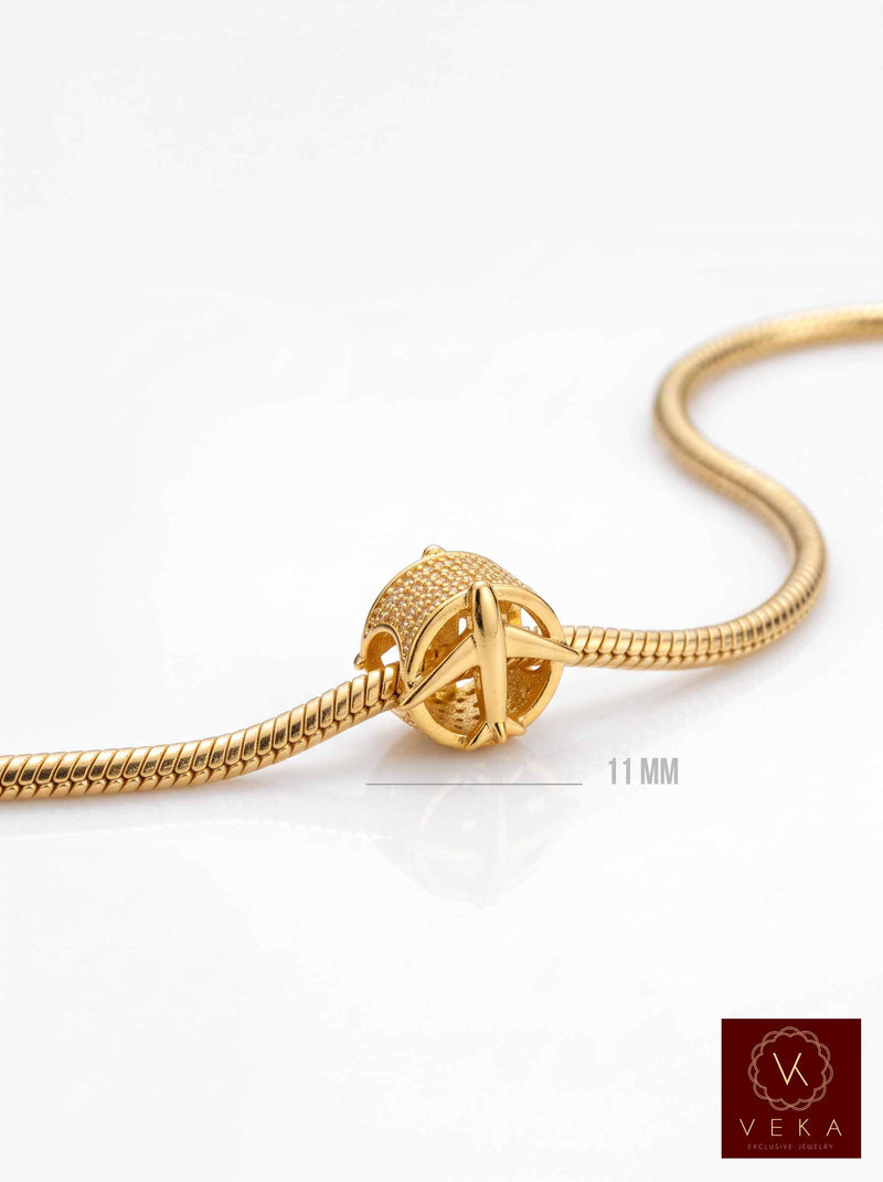 14K Gold Airplane Travel Mini Slide Bracelet Charm