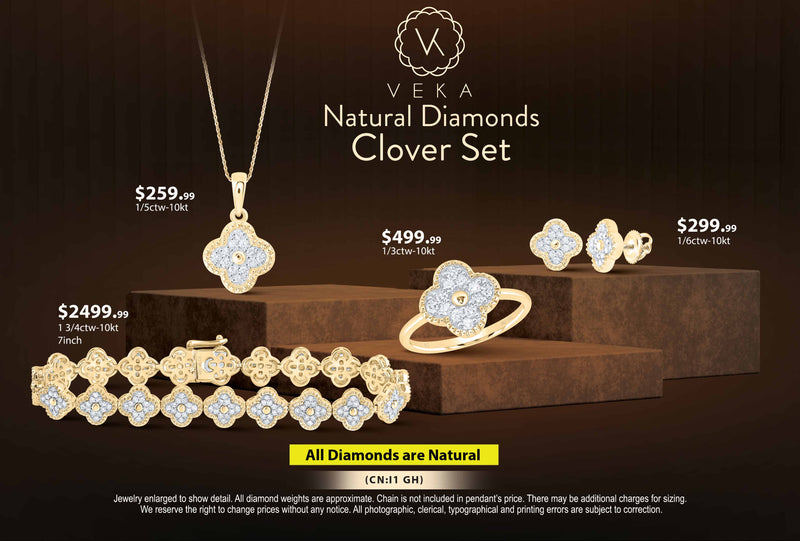Real Gold Clover Natural Diamonds Set