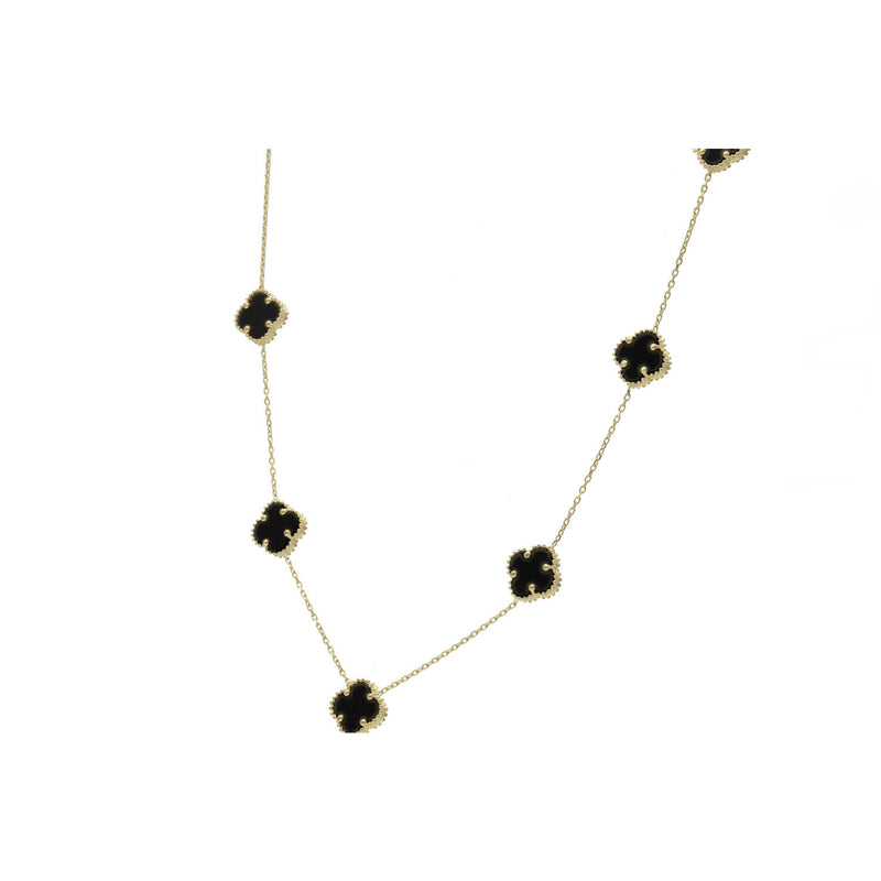 10 Karat Gold Onyx Flower Necklace