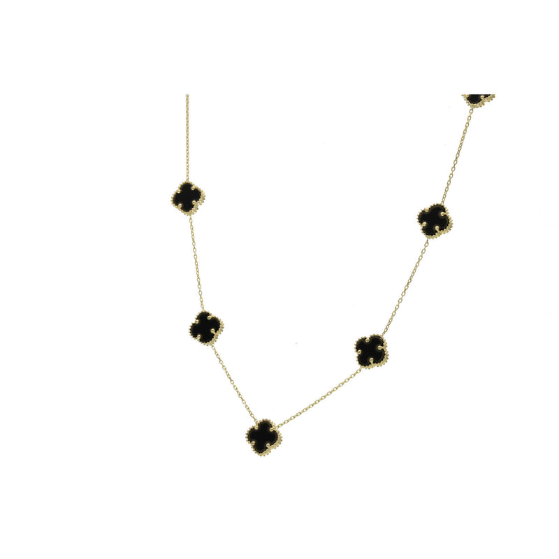 10 Karat Gold Onyx Flower Necklace