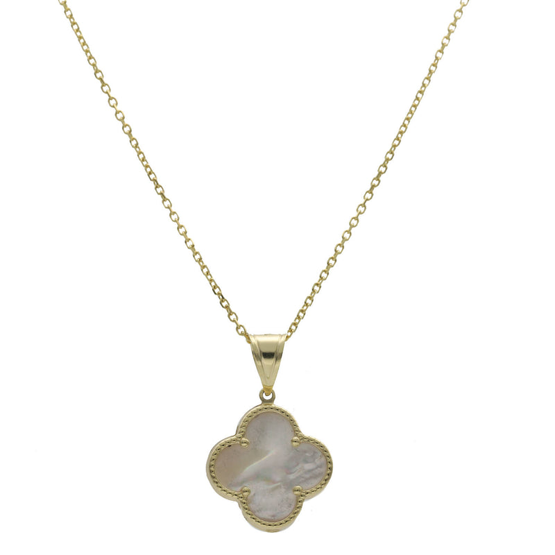 14 Karat Gold Mother Of Pearl Flower Necklace