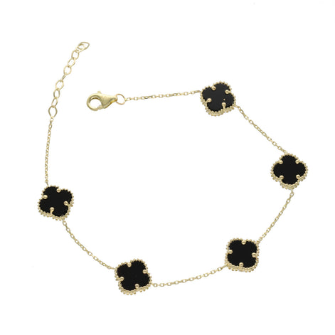 10 Karat Gold & Onyx Flower Bracelet