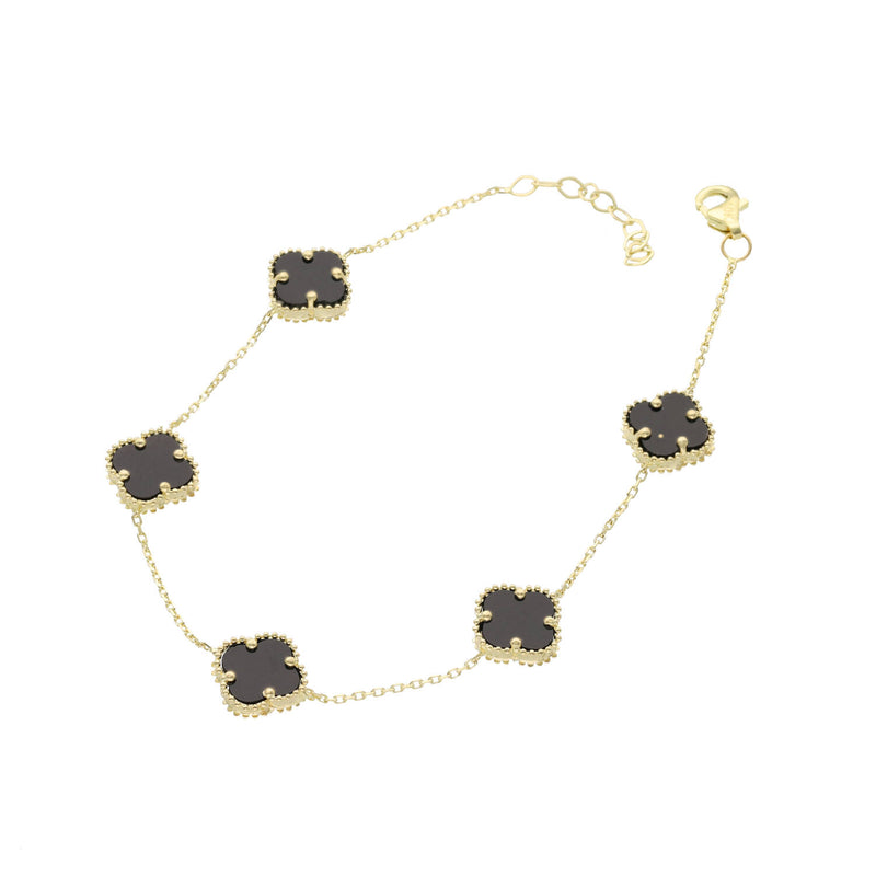 10 Karat Gold & Onyx Flower Bracelet