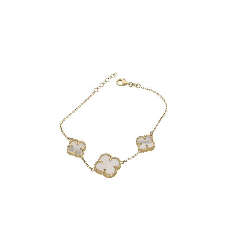 14 Karat Gold Mother of Pearl Flower Bracelet