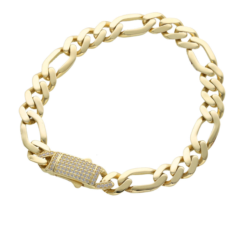 14 Karat Gold Cz Figaro Bracelet 9x8.5"