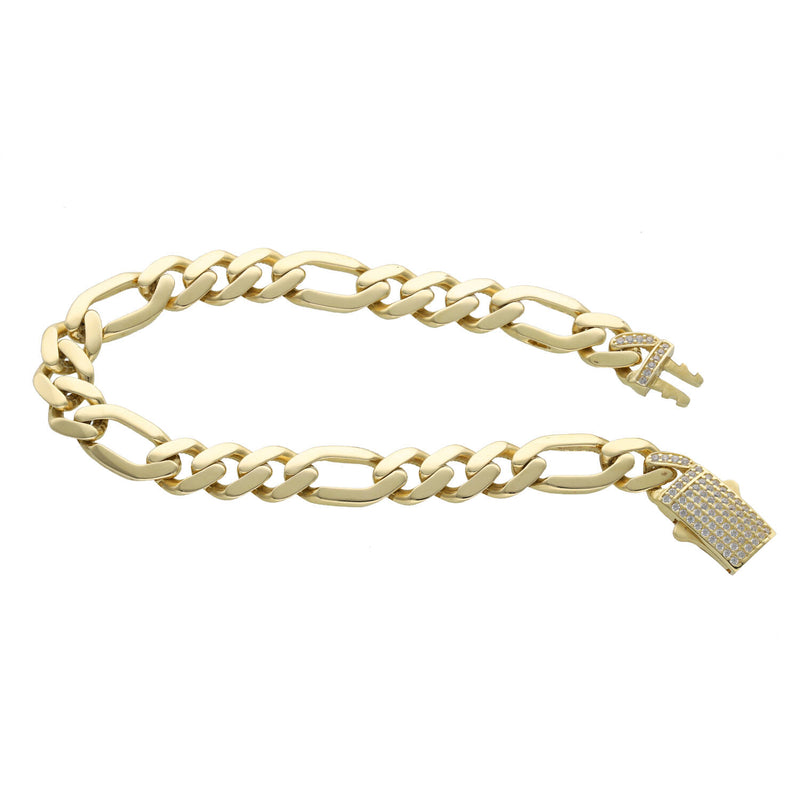 14 Karat Gold Cz Figaro Bracelet 9x8.5"