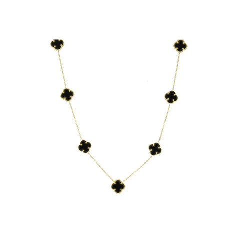 10 Karat Gold Onyx Flower Necklace