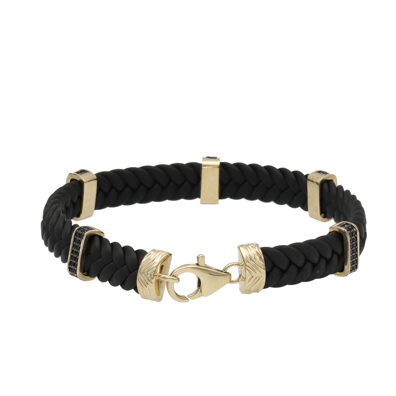 14 Karat Gold CZ Leather Fancy Bracelet