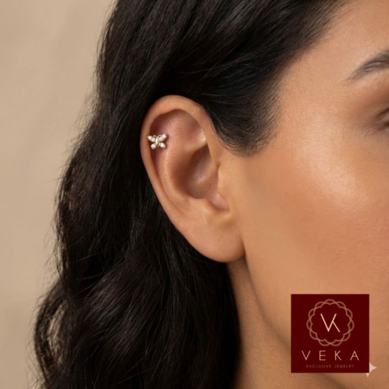 14K Gold Butterfly Cartilage Earring | CZ Diamond Helix Piercing