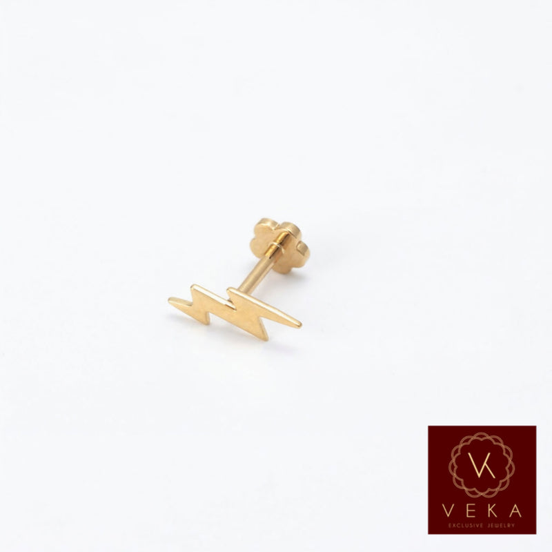 14K Yellow Gold Lightning Bolt Cartilage Piercing | Veka Jewelry