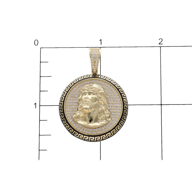 10k Gold & CZ Greek Style Jesus Face  Medal