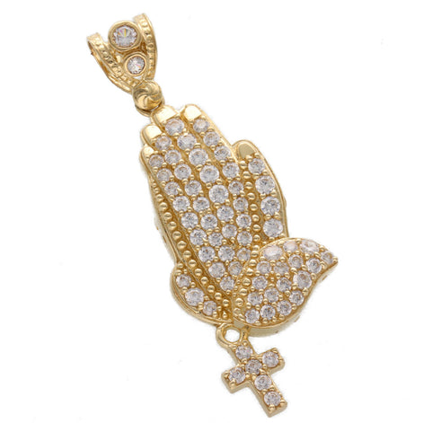 10 Karat Gold Prayer Hands with Cross Charm